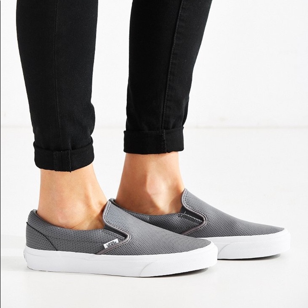 Gray Vans The Perf Leather Classic Slip-On